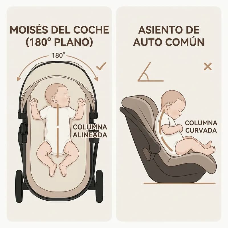 Comparación del ángulo de descanso plano de 180 grados frente a la inclinación de un asiento común